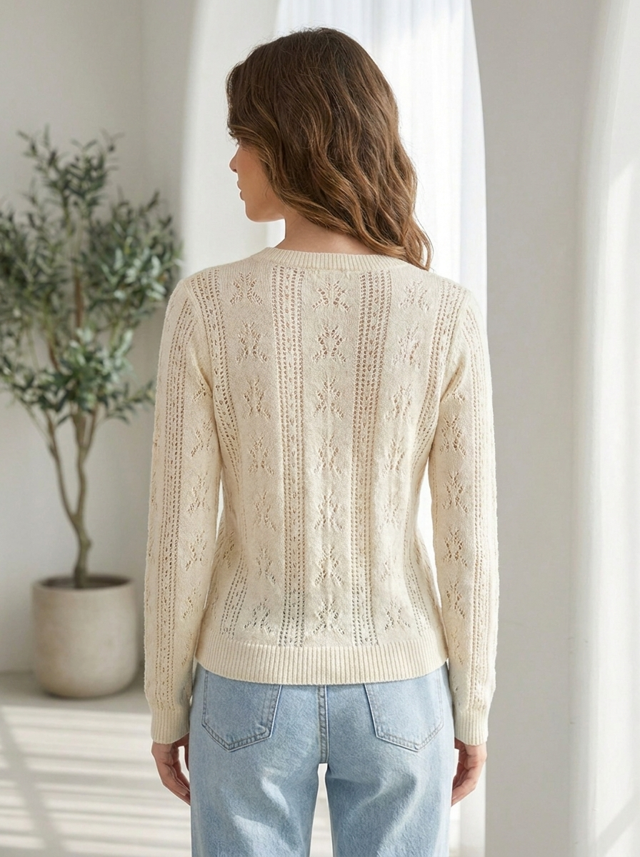Floral hollow knit top back view