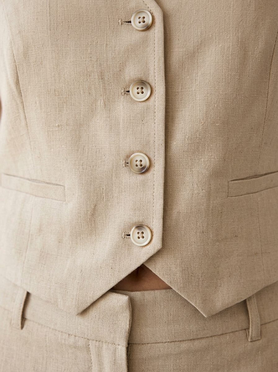 V-neck vest buttons and tailored fabric detail