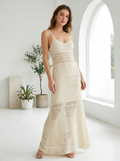 Women's openwork ribbed knit cami maxi dress front view