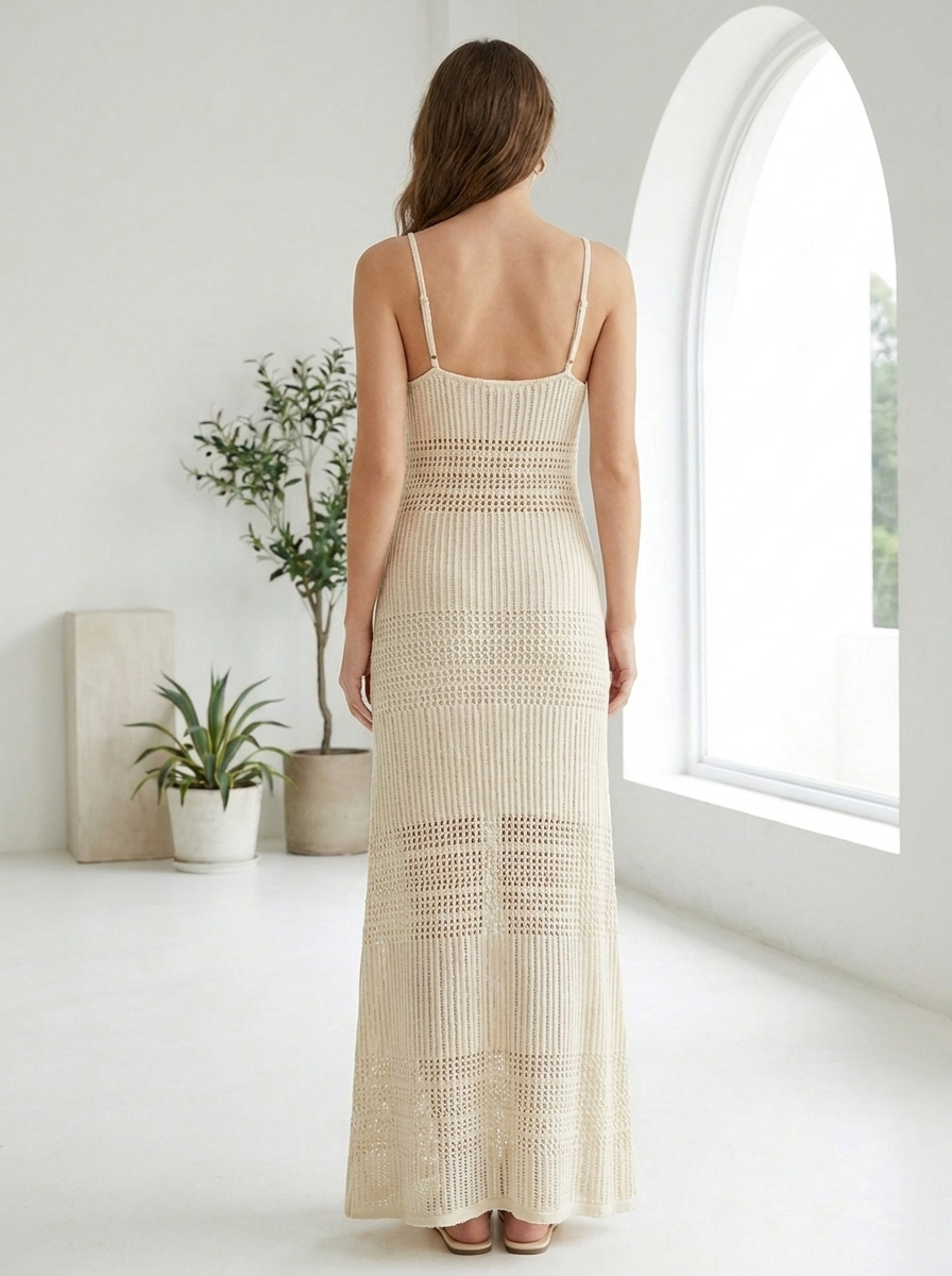 Openwork ribbed knit cami maxi dress back view