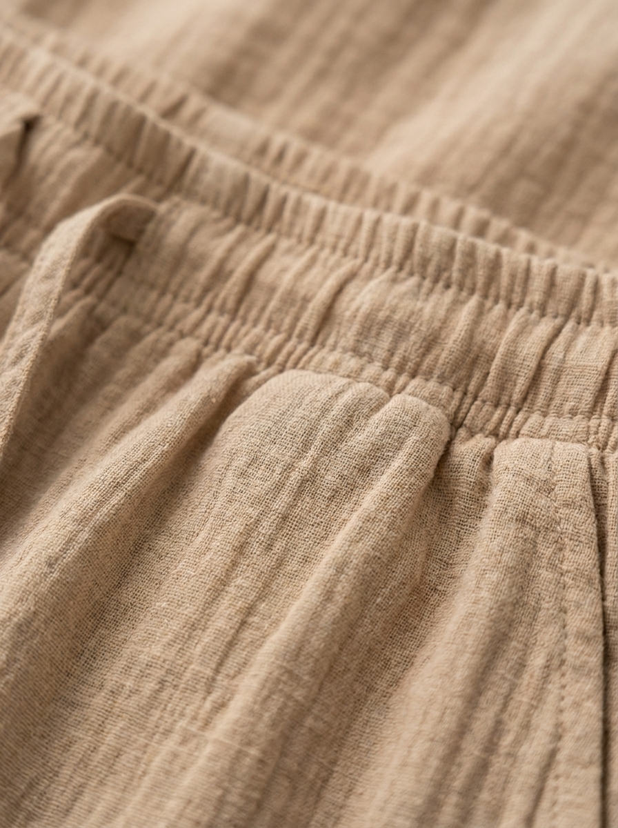 Fabric texture and shorts waistband detail