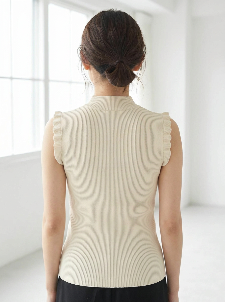 Ribbed high neck ruffle top back view