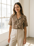 Women's paisley print button-front shirt front view