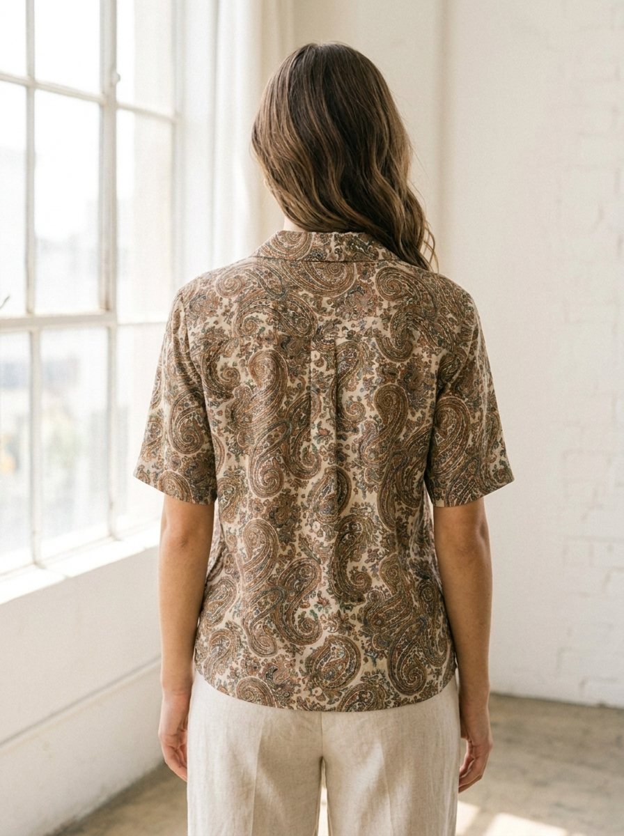 Paisley print button-front shirt back view