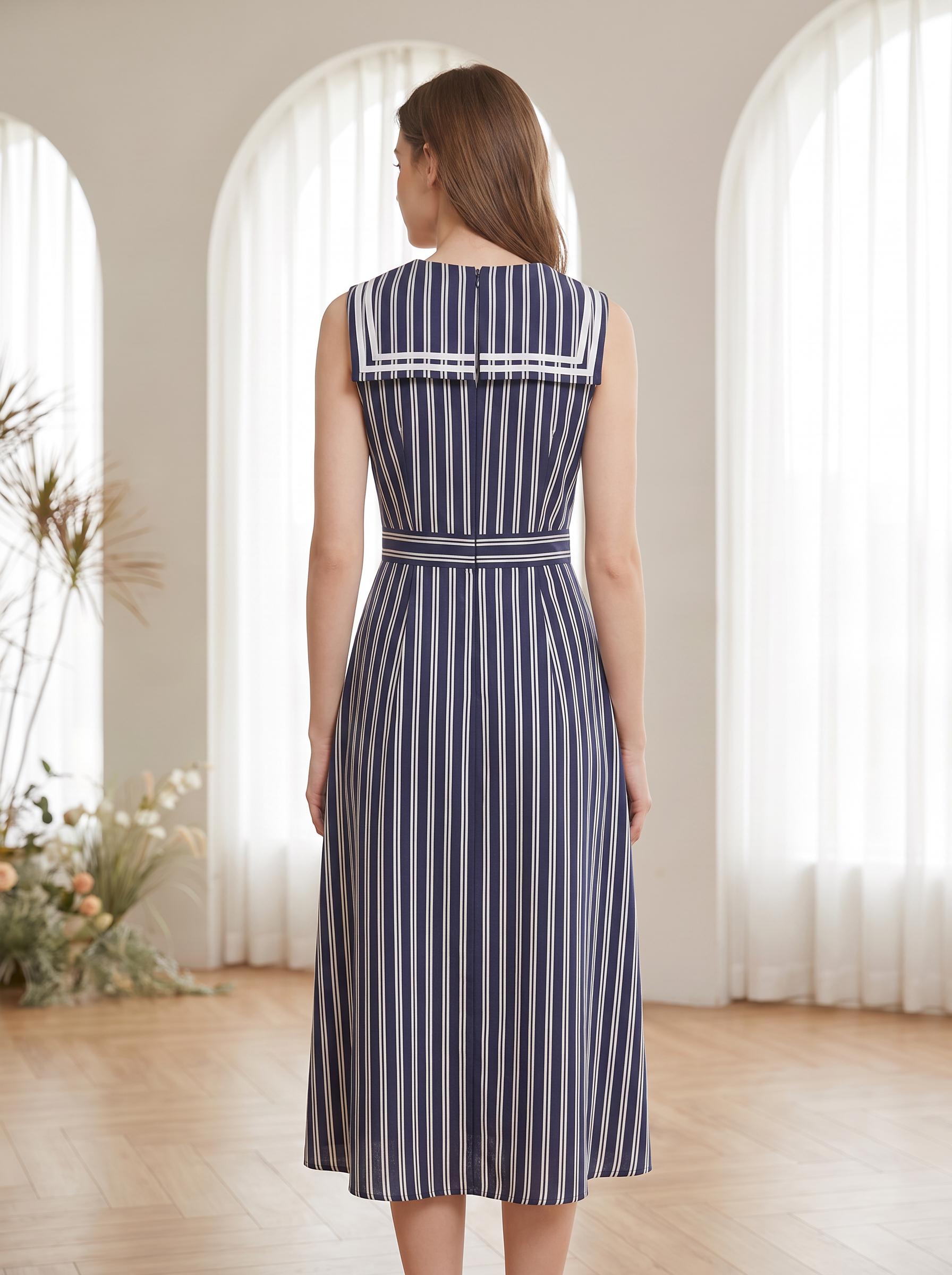 Sailor collar midi dress back view
