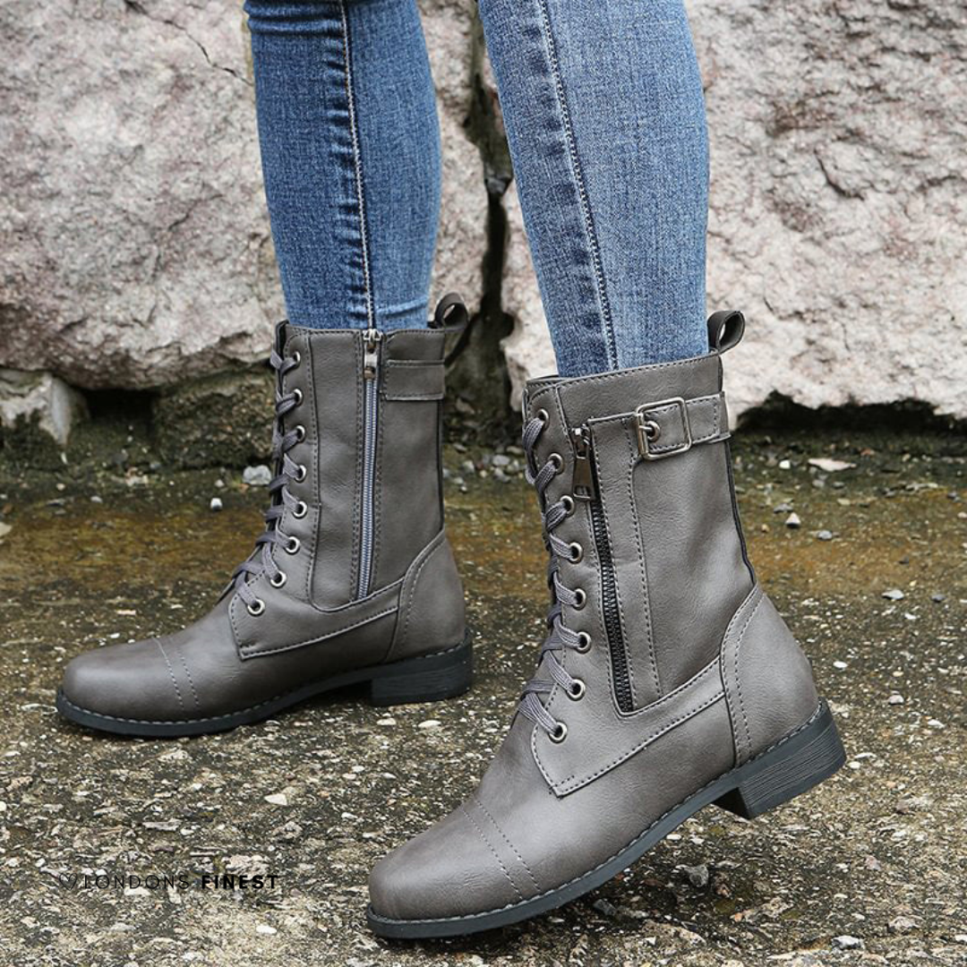 GRETA — Women's Lace-Up Ankle Boots with Side Zip