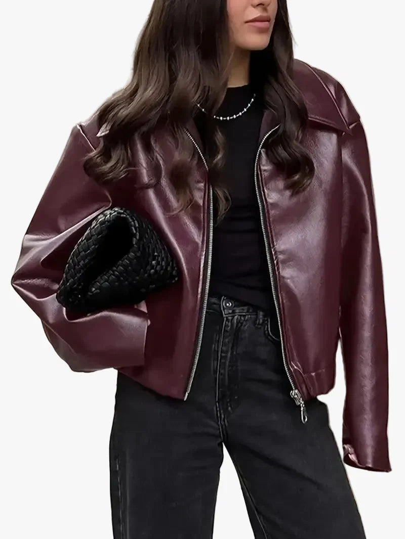 ROMY — Women's Coated Bomber Jacket with Point Collar