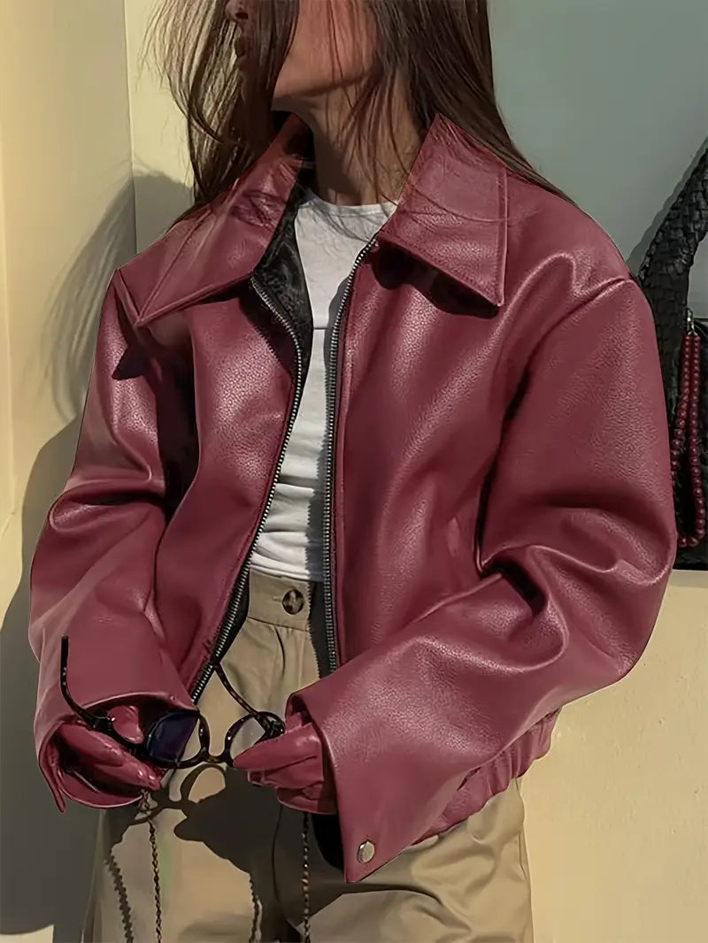 ROMY — Women's Coated Bomber Jacket with Point Collar
