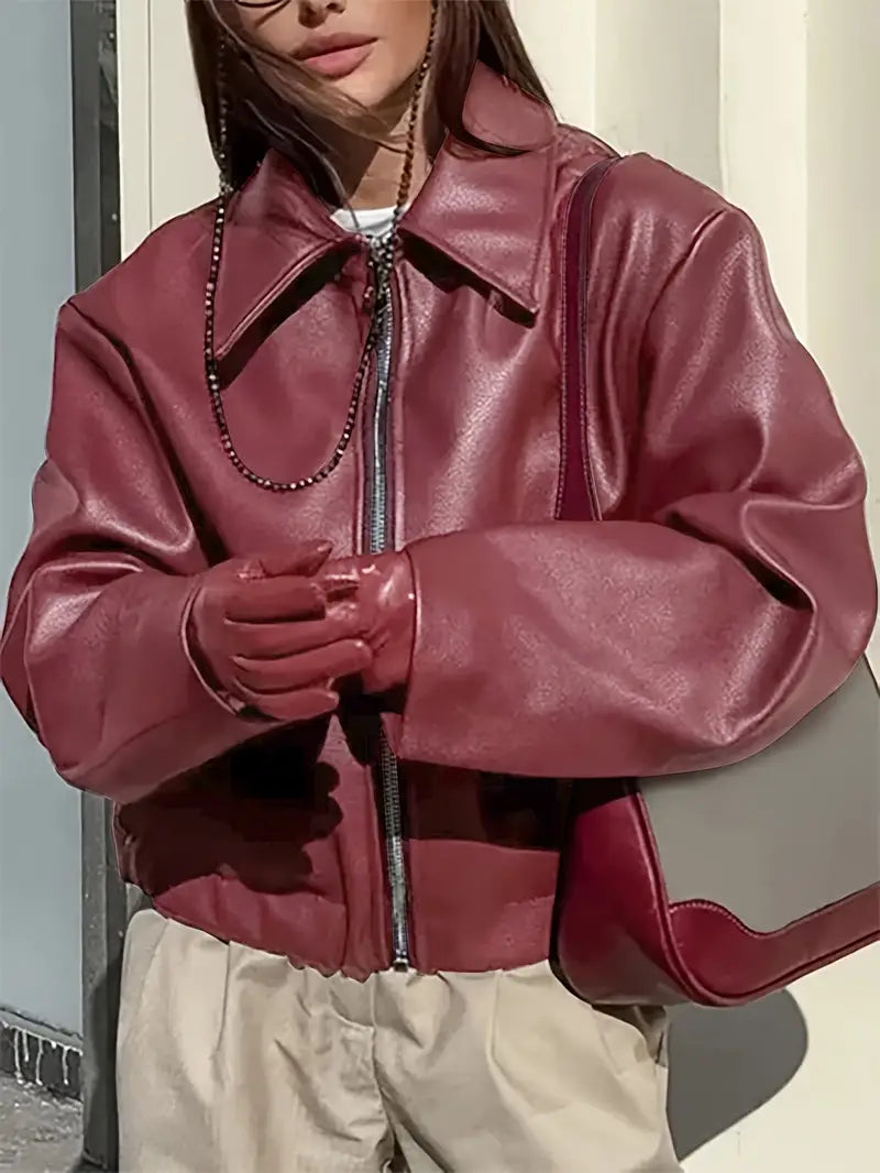 ROMY — Women's Coated Bomber Jacket with Point Collar