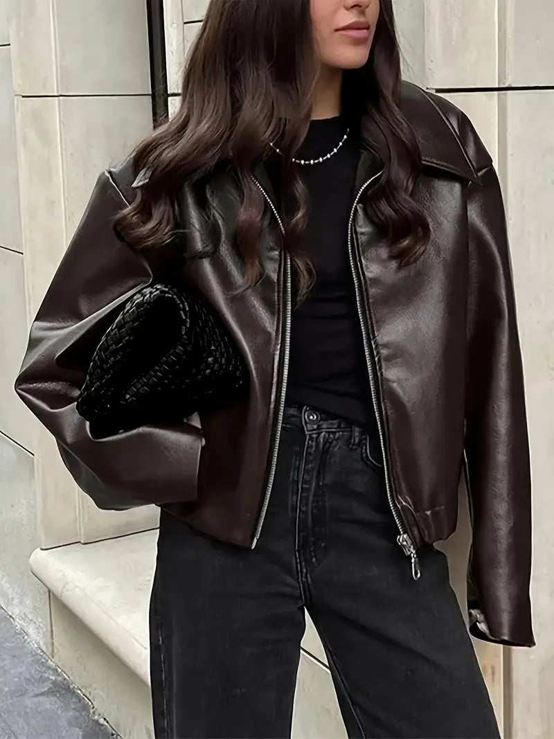 ROMY — Women's Coated Bomber Jacket with Point Collar