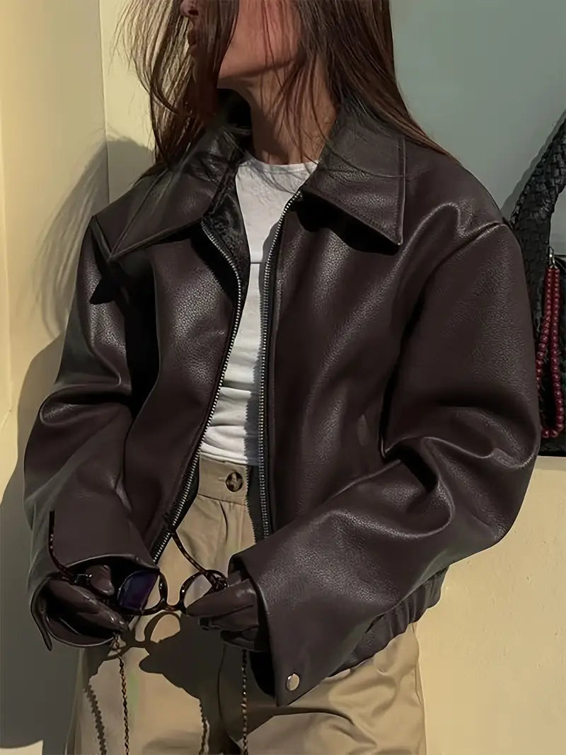 ROMY — Women's Coated Bomber Jacket with Point Collar