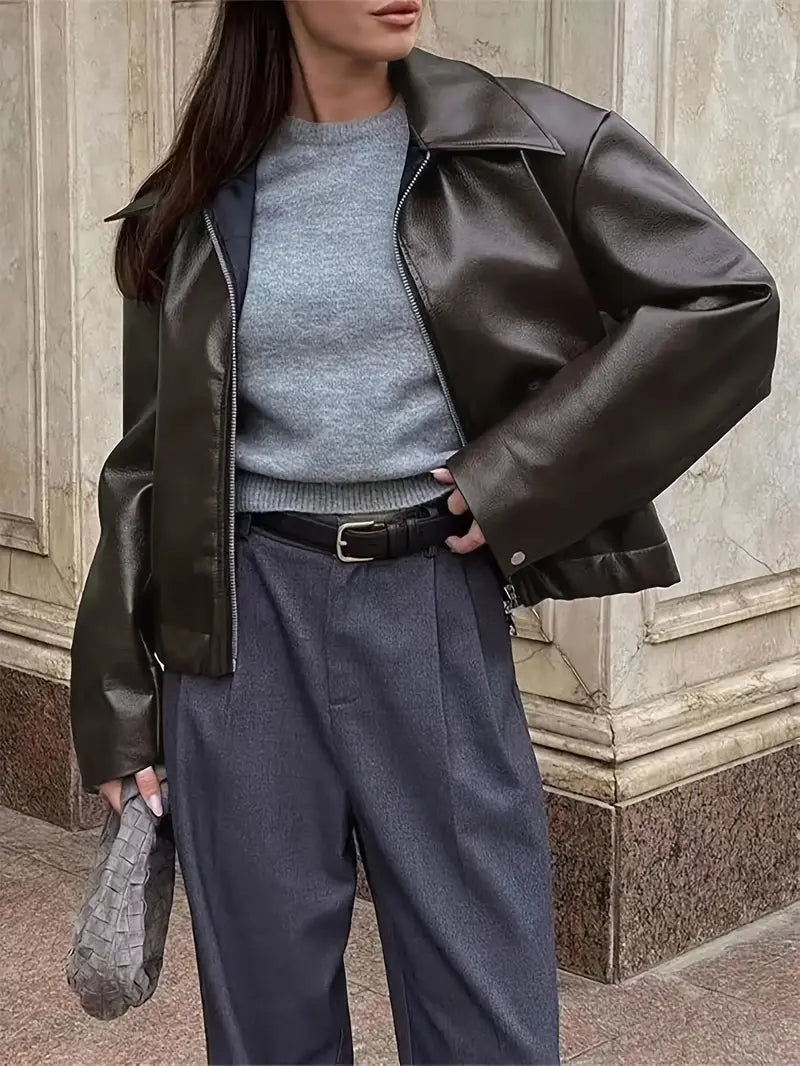 ROMY — Women's Coated Bomber Jacket with Point Collar