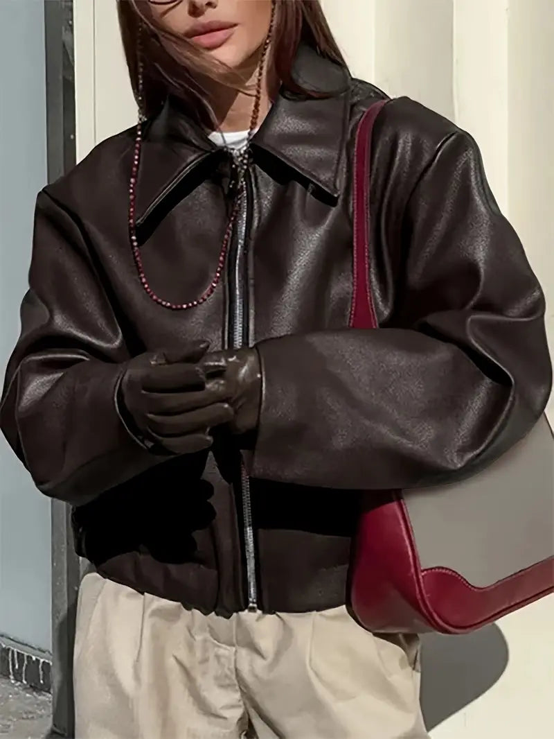 ROMY — Women's Coated Bomber Jacket with Point Collar