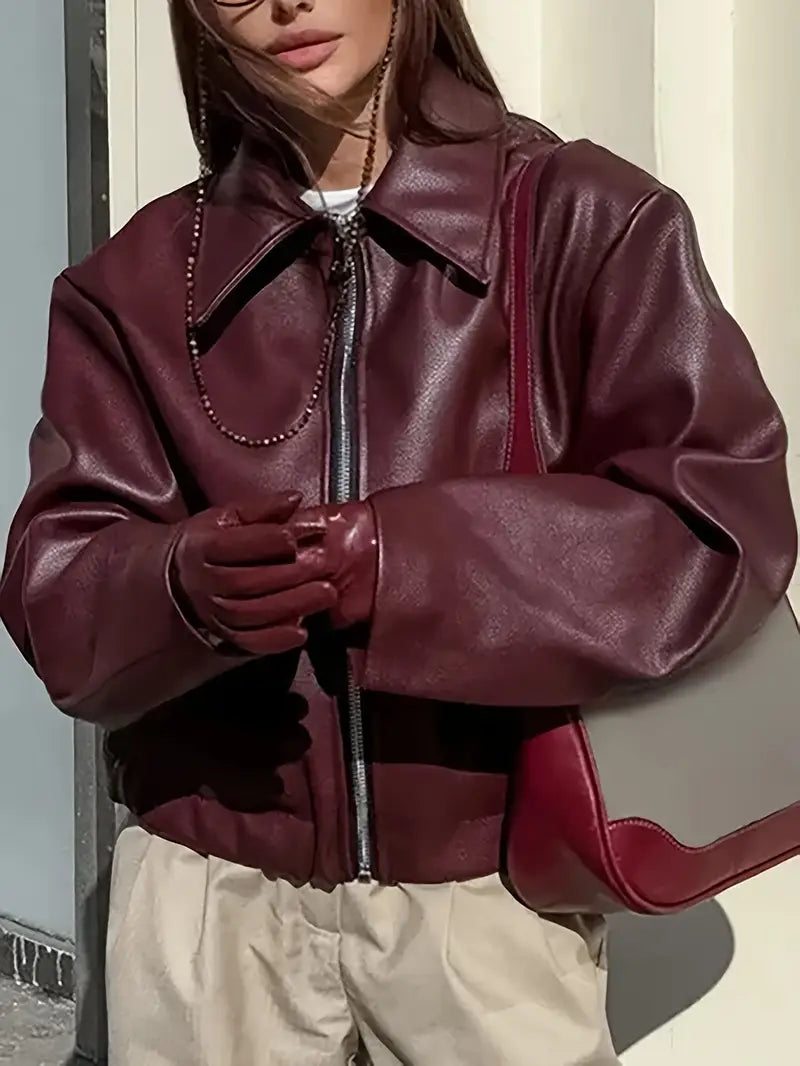 ROMY — Women's Coated Bomber Jacket with Point Collar