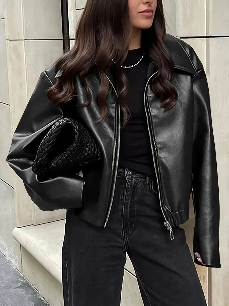 ROMY — Women's Coated Bomber Jacket with Point Collar