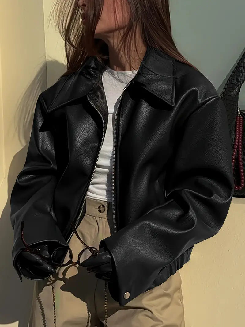 ROMY — Women's Coated Bomber Jacket with Point Collar