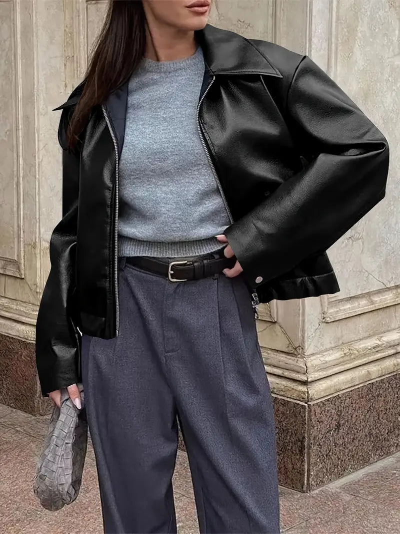 ROMY — Women's Coated Bomber Jacket with Point Collar