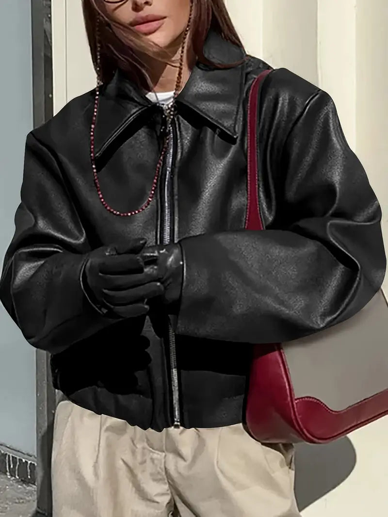 ROMY — Women's Coated Bomber Jacket with Point Collar