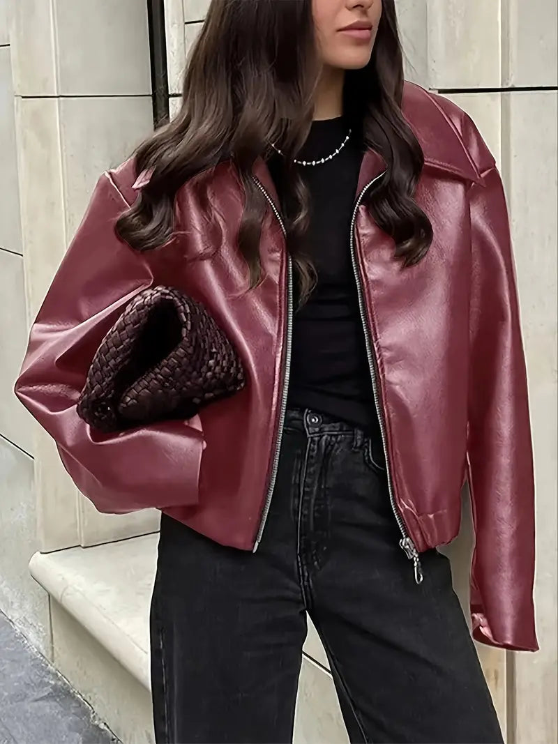 ROMY — Women's Coated Bomber Jacket with Point Collar
