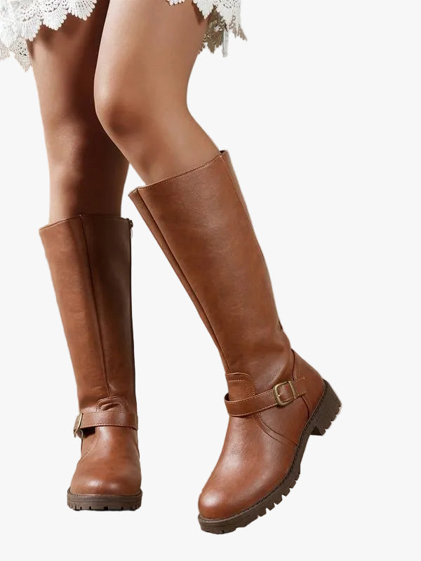 VIENNA — Women's Buckled Knee-High Boots with Side Zip