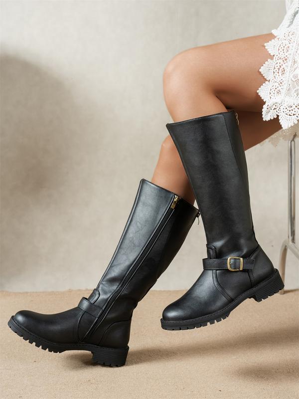 VIENNA — Women's Buckled Knee-High Boots with Side Zip