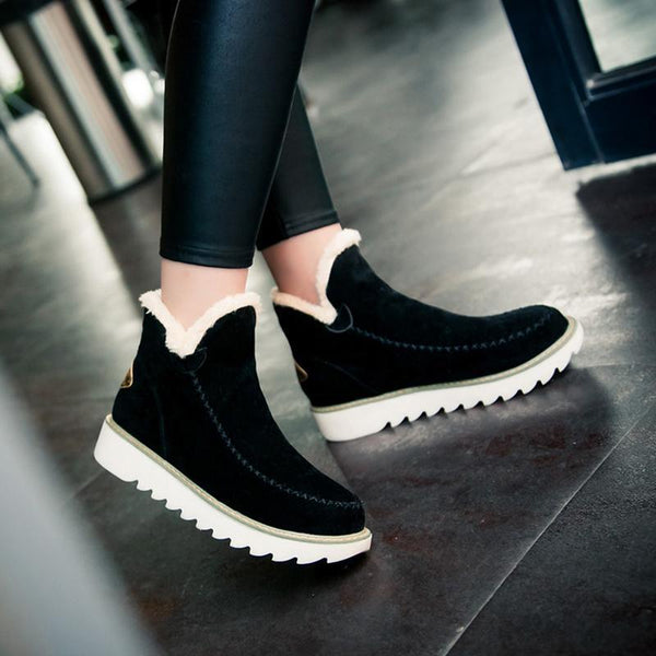 ODETTE — Women's Faux Fur Collar Wedge Ankle Boots
