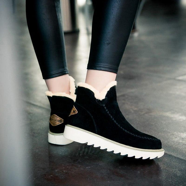 ODETTE — Women's Faux Fur Collar Wedge Ankle Boots