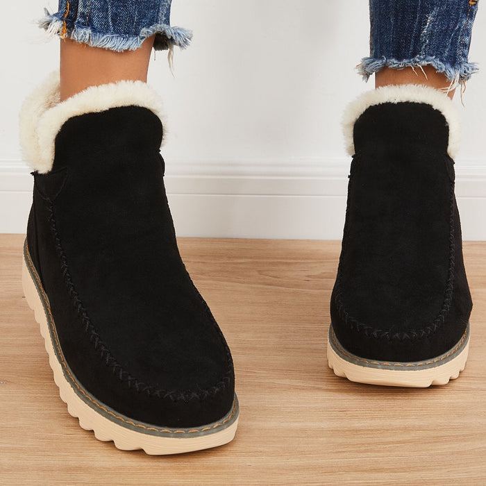 ODETTE — Women's Faux Fur Collar Wedge Ankle Boots