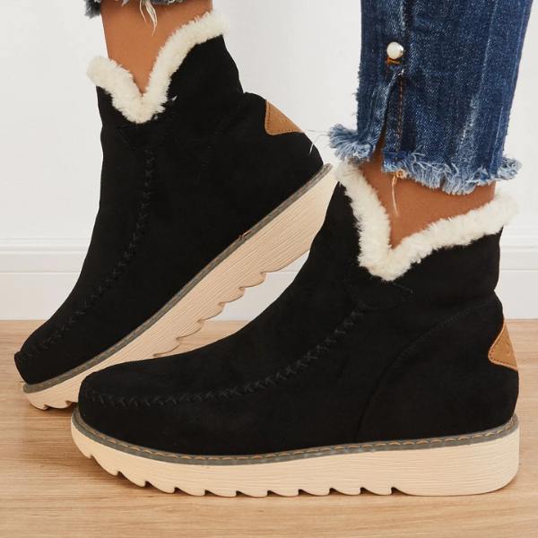 ODETTE — Women's Faux Fur Collar Wedge Ankle Boots