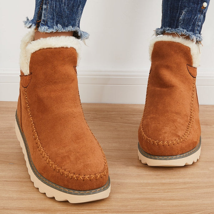 ODETTE — Women's Faux Fur Collar Wedge Ankle Boots