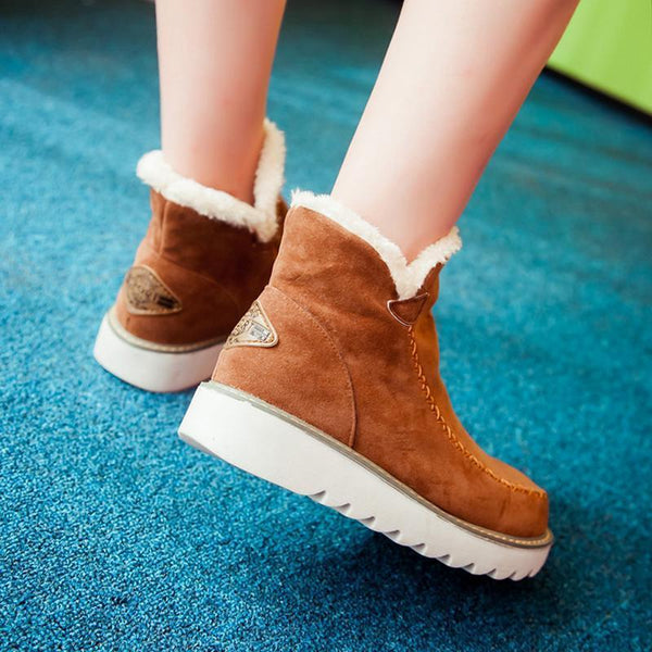ODETTE — Women's Faux Fur Collar Wedge Ankle Boots