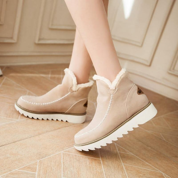 ODETTE — Women's Faux Fur Collar Wedge Ankle Boots