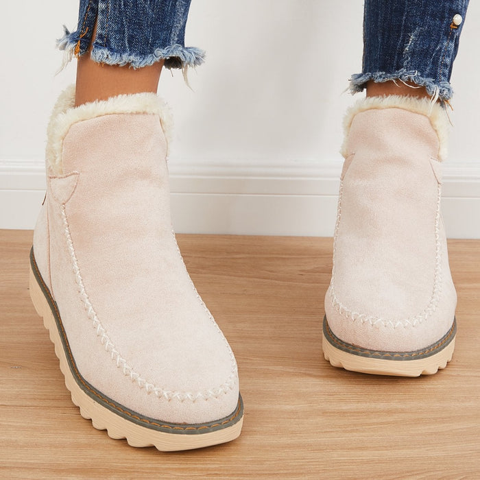 ODETTE — Women's Faux Fur Collar Wedge Ankle Boots
