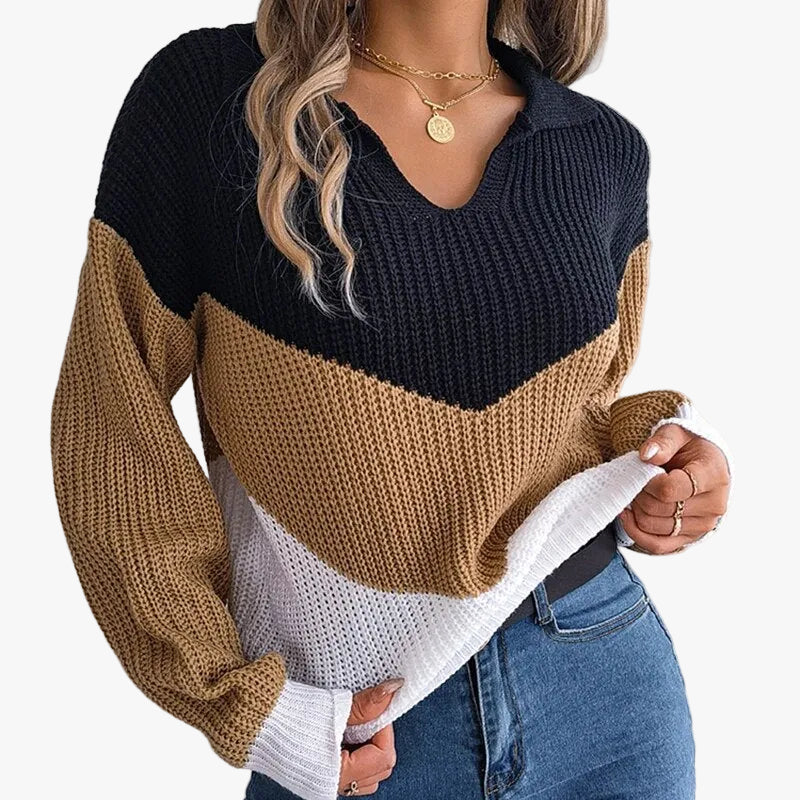 MARGOT — Women's Chevron Ribbed V-Neck Sweater