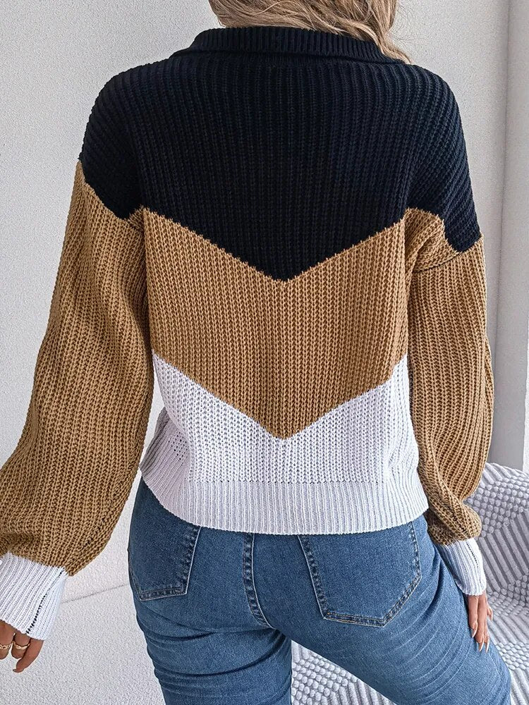 MARGOT — Women's Chevron Ribbed V-Neck Sweater