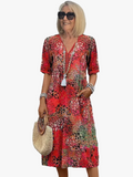 CLARA — Women's V-Neck Midi Dress with Side Pockets
