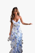CAMILLE — Women's Tiered Ruffle V-Neck Maxi Dress
