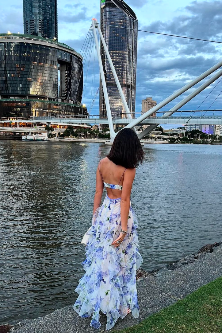 CAMILLE — Women's Tiered Ruffle V-Neck Maxi Dress